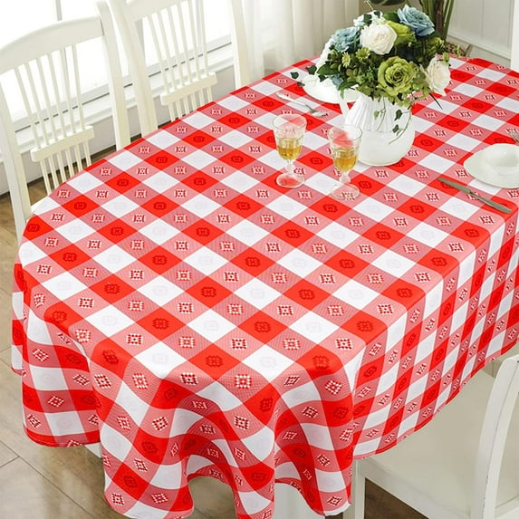 Red Plaid Oval Tablecloth for Oval Table Waterproof Table Cloths for Dining Room Indoor Outdoor Home Decorative Table Cloth-60x84in