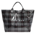 thumbnail image 1 of Red Plaid PVC Tote Bag for Women, Waterproof Large Letter Print Plastic Handbag, Reusable Kraft Paper Work Handbags, Spacious Shopping Work Bag for Work Daily Travel Gifting, 1 of 5