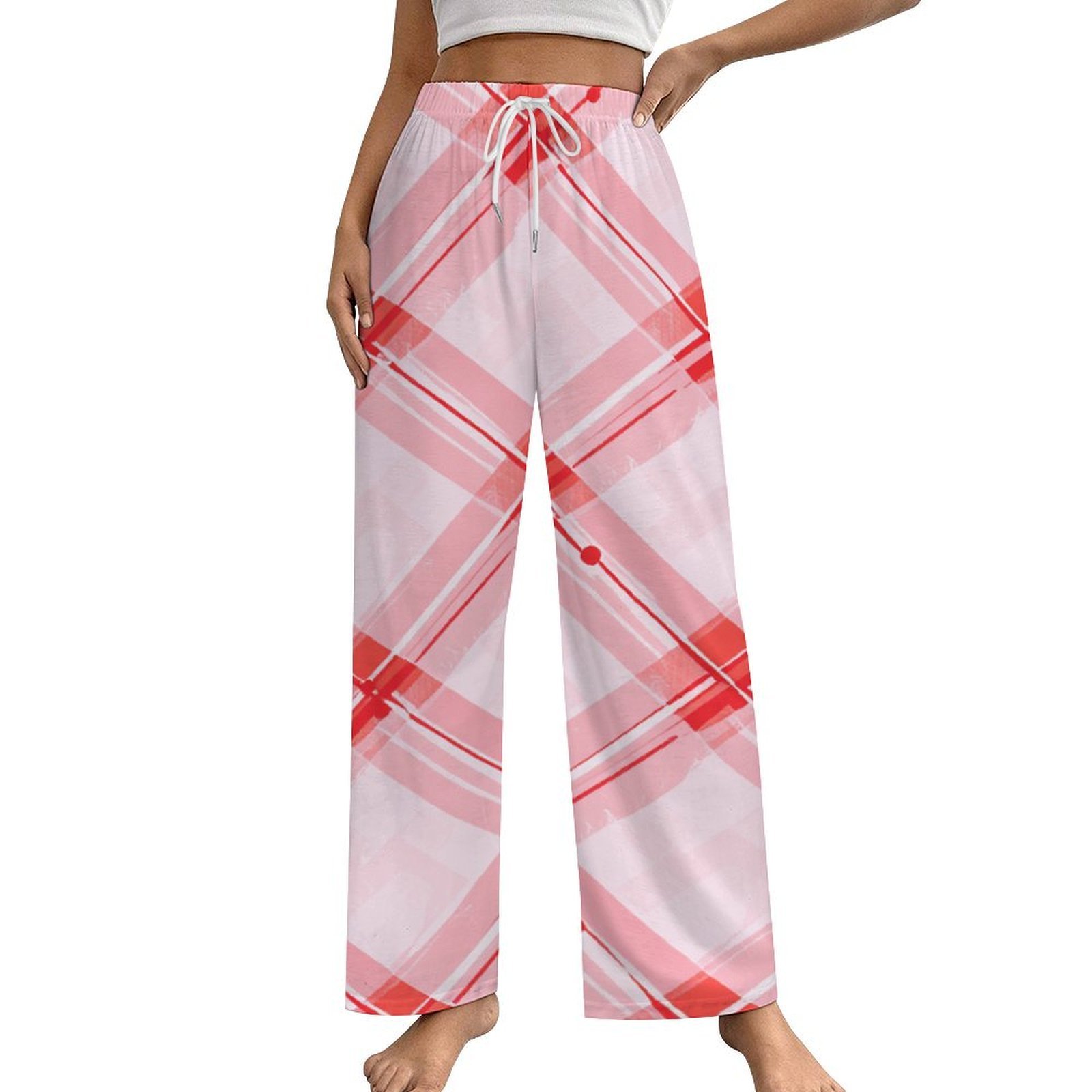 Red Pj Rexture Red Plaid Pattern Fabric Texture Pajamas For Women Loose Retro Night ...