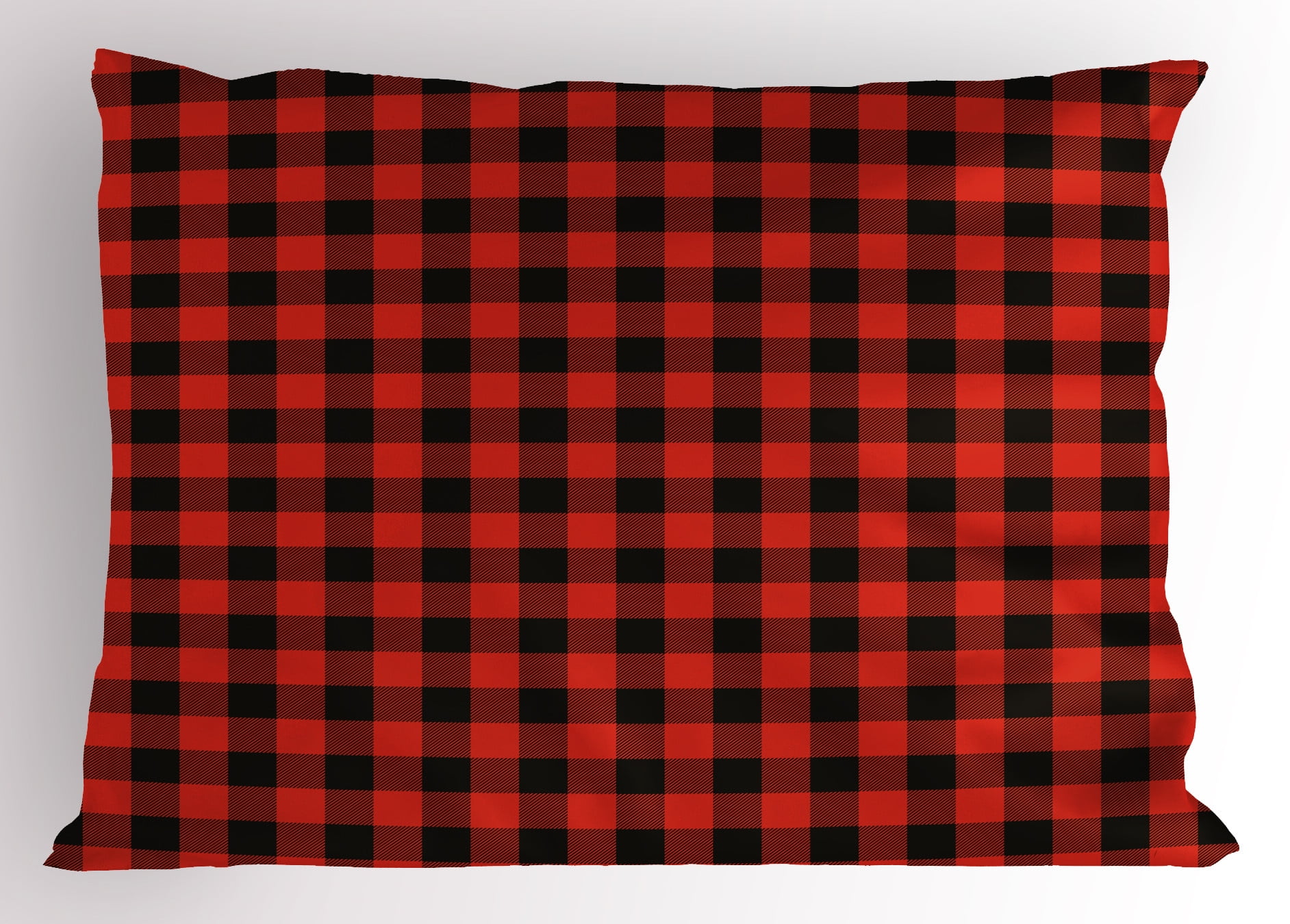 Red and Black Plaid Polyester Standard Pillow Sham