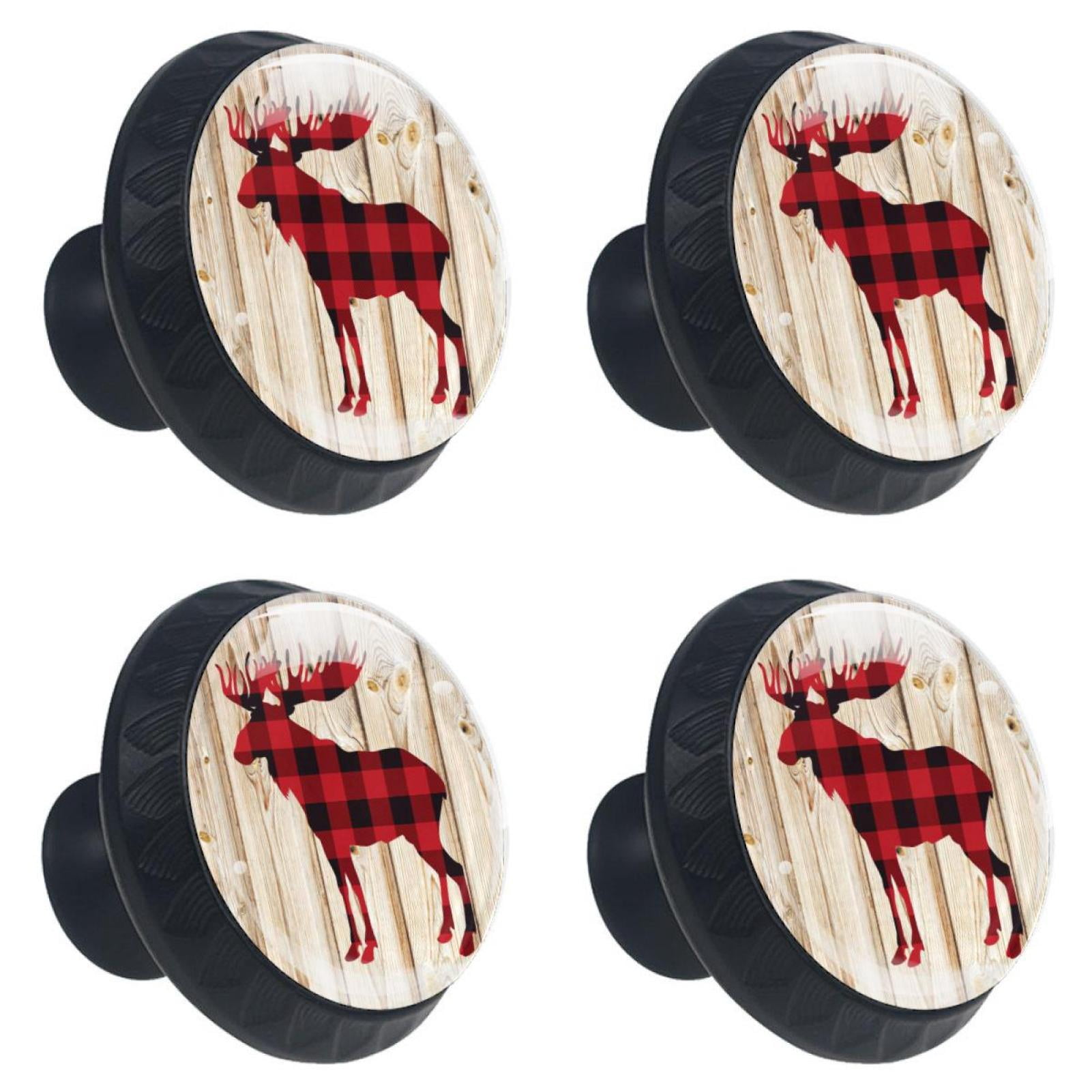 Red Plaid Raindeer Set of 4 DIY Handle Wardrobe Kitchen Door