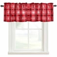 thumbnail image 1 of Red Plaid Rod Pocket Curtain Valance, Modern Art Checkered Farmhouse Farmhouse Window Valance for Living Room, Bedroom, Kitchen 42"W x 12"L, 1 of 9