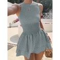 thumbnail image 1 of Red Plaid Sleeveless Ruched Mini Dress, Sweet French Style Summer Vacation Dress, 1 of 10