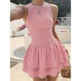 thumbnail image 1 of Red Plaid Sleeveless Ruched Mini Dress, Sweet French Style Summer Vacation Dress, 1 of 10