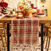 Red Plaid Snowflake Christmas Table Runner, Winter Holiday Table Runners 72 inches Long Xmas Decorations Indoor Outdoor Farmhouse Home Kitchen Dining Party Decor