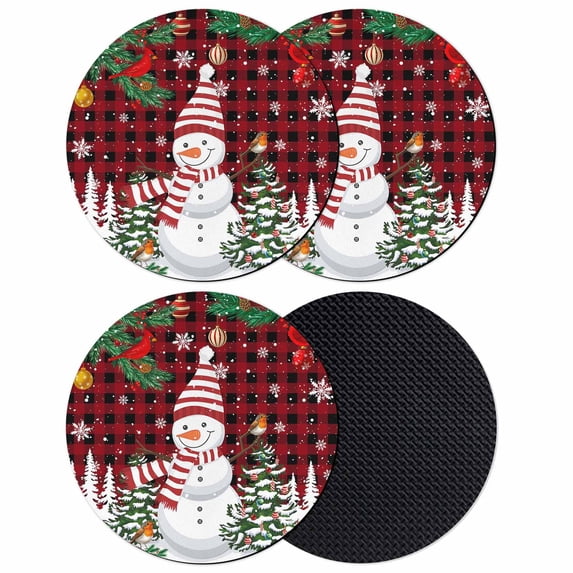 Red Plaid Snowman Christmas Coasters Set of 4, Absorbent Coasters for Drinks, Xmas Tree Snowflake Balls Coaster for Desk Coffee Table Protection, Home Decor House Warming Gifts 4"