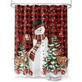 thumbnail image 1 of Red Plaid Snowman Christmas Small Stall Shower Curtain, Waterproof Shower Curtains for Bathroom, Xmas Tree Ball Snowflake Elk Washable Fabric Cloth Bath Curtain for Bathtub with Hooks 36x78 Inches, 1 of 6