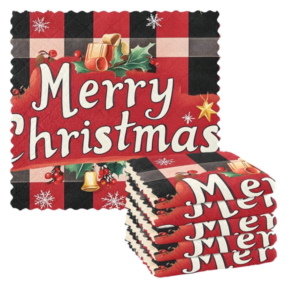 Red Plaid Snowman Kitchen Cloth Dish Towels for Drying Washing Absorbent Dish Rags Reusable soft kitchen dishcloth set 6 Pack