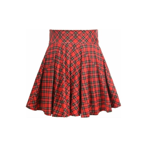 Red Plaid Stretch Lycra Skirt