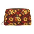 thumbnail image 1 of Red Plaid Sunflower Makeup Bag, Large Capacity Travel Cosmetic Bag for Women Girls- Travel Toiletry Bag Leather Portable Waterproof Makeup Case Organizer with Handle, 1 of 4