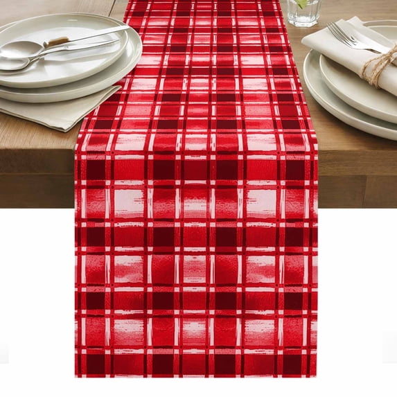 Red Plaid Table Runner - 48 Inch Long, Kitchen Dining Table Runner Dresser Scarves, Modern Art Checkered Farmhouse Farmhouse Decor for Coffee Tables Wedding Party Banquet