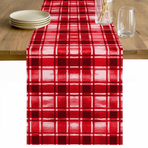 Red Plaid Table Runner 48 Inches Long Farmhouse Dress Scarves, Modern Art Checkered Farmhouse Dining Tablerunner for Coffee Table/Kitchen Island/Party Décor, 13" x 48"