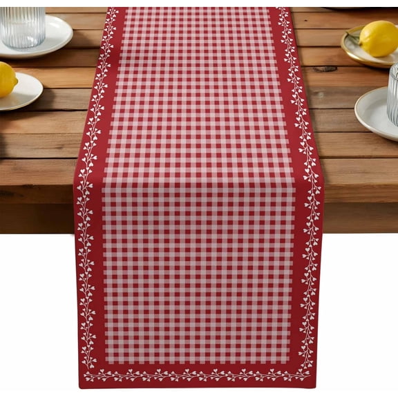 Red Plaid Table Runner Valentine''s Day Love Heart Floral Vintage Tablerunners 13 x 36 Inch, Table Decorations Tabletop Scarf for Spring Gathering Holiday Farmhouse Kitchen Dining Decor