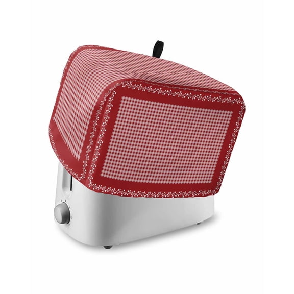 Red Plaid Toaster Cover 2 Slice, Small Kitchen Appliance Covers, Valentine's Day Love Heart Floral Vintage Toaster Oven Cover with Loop, Bread Machine Cover Polyester Dust Cover Protection