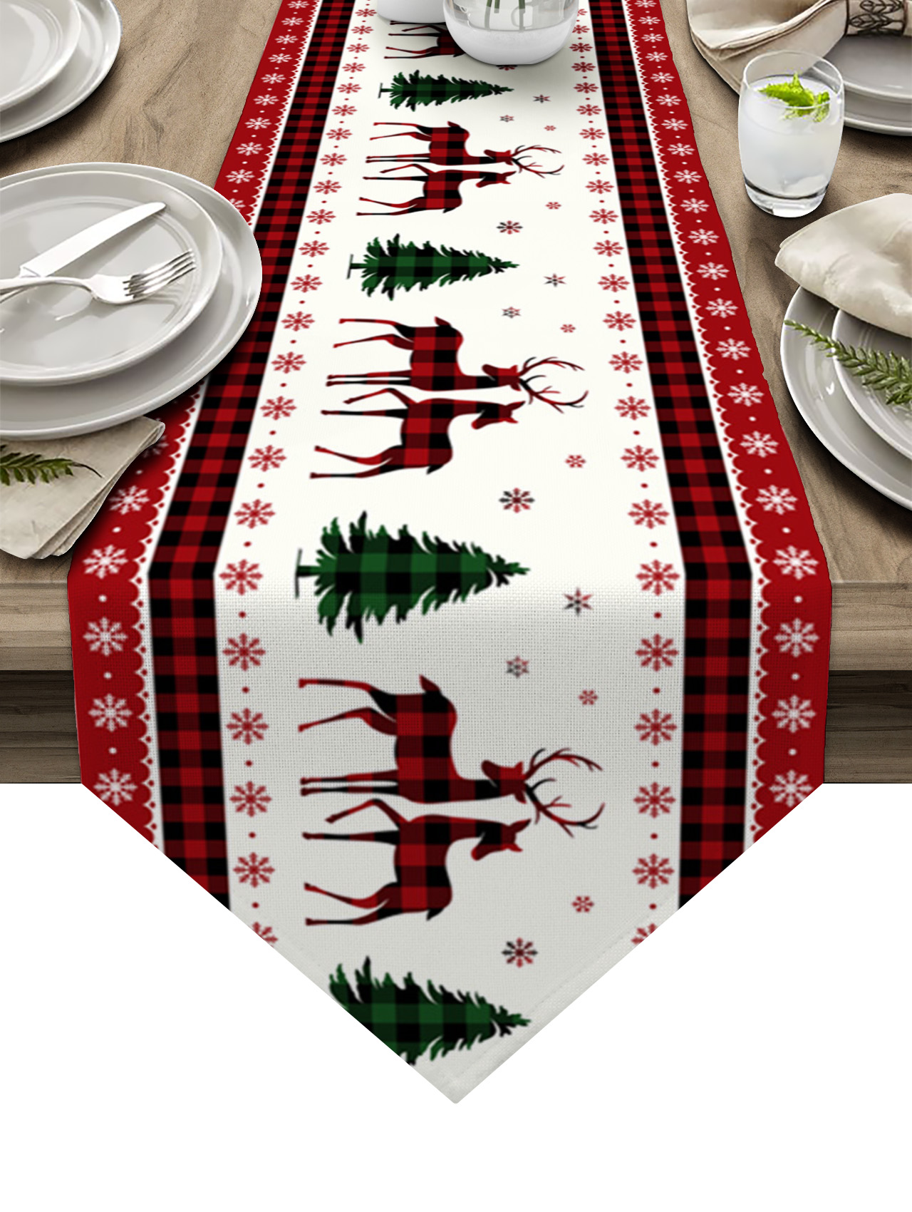 Red Plaid Tree Table Runner Home Wedding Table Flag Mat Table