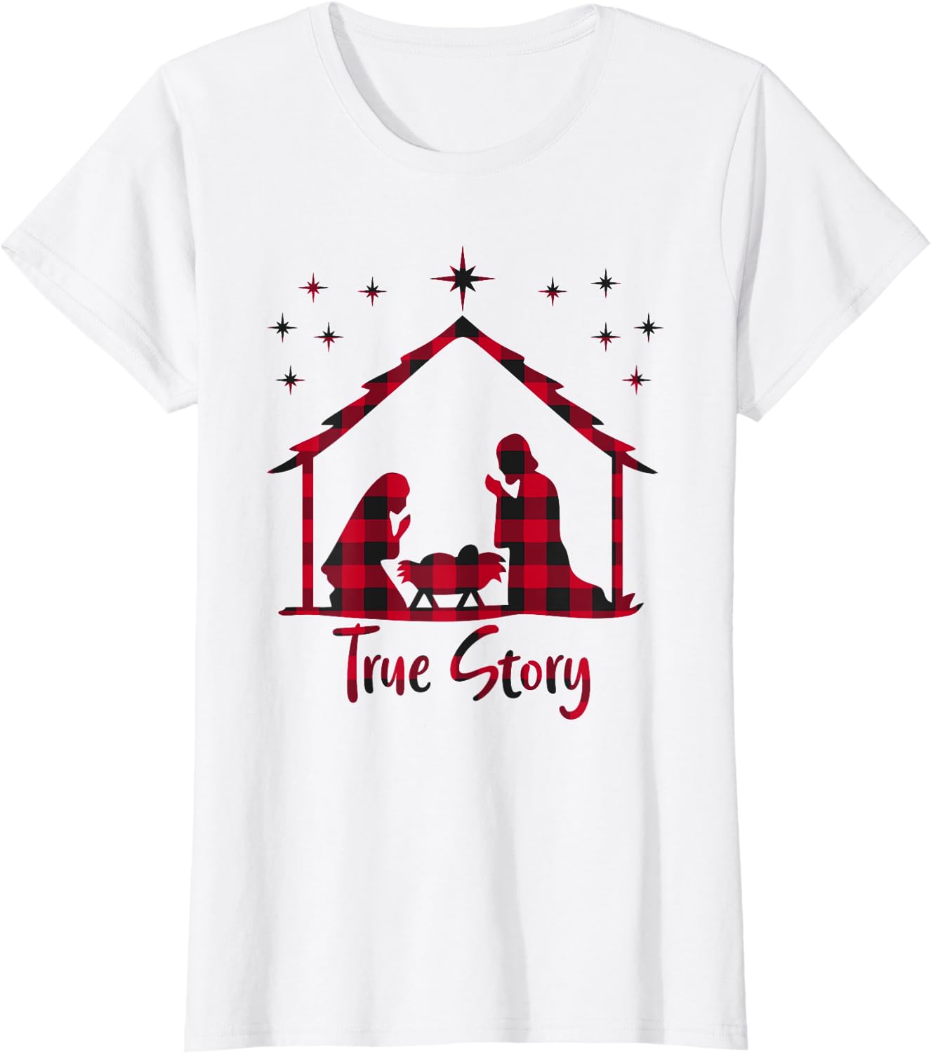 Red Plaid True Story of Jesus Birth Christmas Nativity TShirt For
