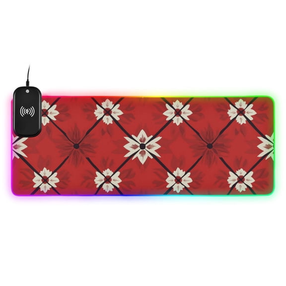 Red Plaid Wireless Charging RGB Gaming Mouse Pad Large Keyboard Mat Rubber Base 13 Light Modes