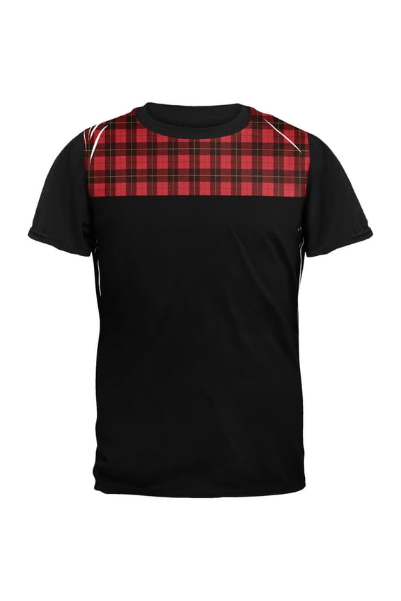 Red Plaid Yoke Adult Black Back T-Shirt - Medium