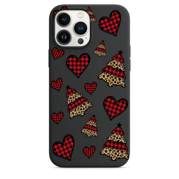 Red Plaid and Cheetah Christmas tree and Heart Phone Case for iPhone 7 8 X XS XR SE 11 12 13 14 Pro Max Mini Note s10 s10plus s20 s21 20plus