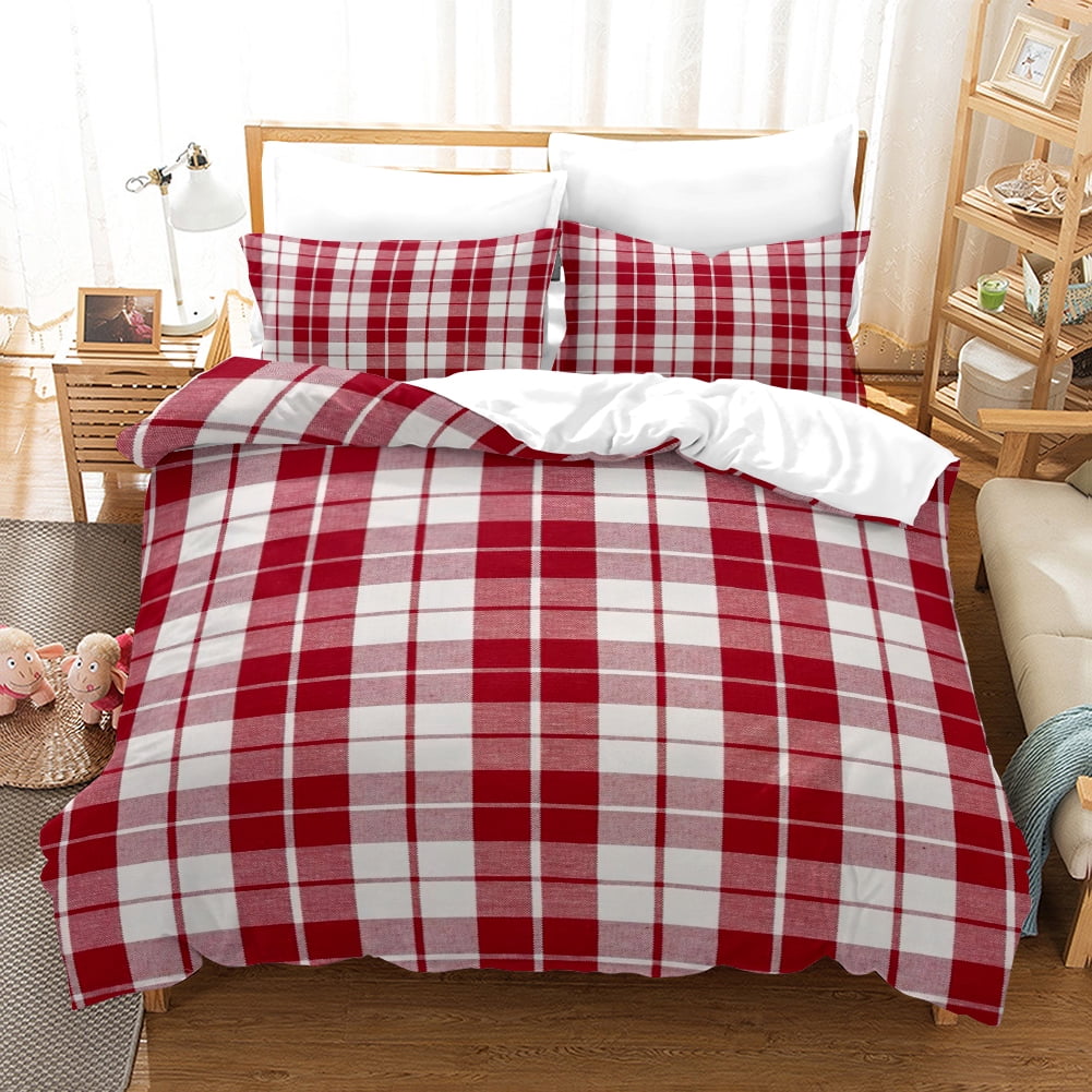 Red Plaid style Digital Printed Duvet Set - Polyester - Bedroom r -1 ...