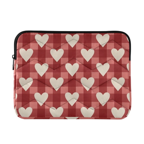Red Plaids Beige Hearts Valentine Quilted Laptop Protective Cases Computer Sleeves Tablet Bags Briefcases M