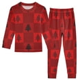 thumbnail image 1 of Red Plaids Black Christmas Trees Cotton Pajama Set Long Sleeve Top and Pants Sleepwear Unisex 4T, 1 of 7