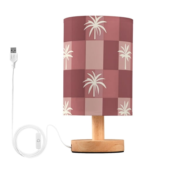 Red Plaids Coconut Trees Table Lamp with USB Port LED Warm Light Lamp Night Light Home Decor