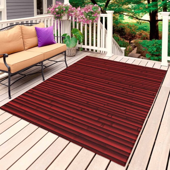 Red Plants Texture Outdoor Rug 5x8 Ft, Non Slip Washable Area Rug, Vintage Country Trees Pattern Patio Rugs Carpet Runner, Large Floor Mat for Indoor/Outdoor Deck Porch Camping