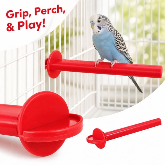 Red Plastic Bird Perch Nail Trimming Stand, Textured Grinding Stick for Small Birds Parakeets Budgies Cockatiels, Durable Cage Accessory for Natural Claw Care Foot Health