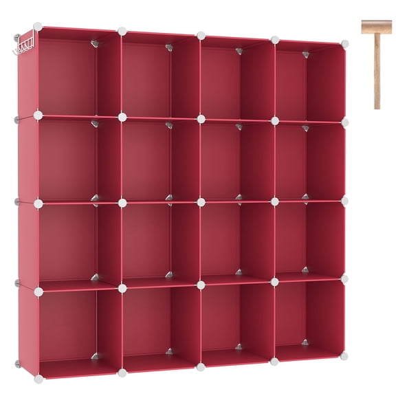 Red Plastic Cube Modular Storage Shelf Unit DIY Closet Home Bedroom Organizer