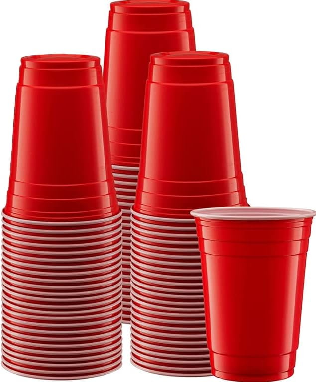 Red Plastic Cups Disposable, 16oz/500ml (50 Count) HeavyDuty Party