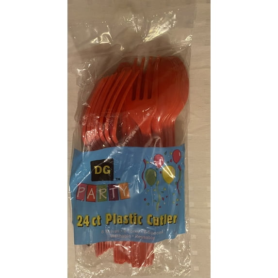 Red Plastic Cutlery Forks Spoons Knives Unique Industries , 24 ct