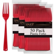 Red Plastic Forks Disposable 50 Pack, Heavy Duty Plastic Silverware, Plastic Cutlery Ideal for Hot and Cold Food, Plastic Utensils for Home Office School Party Picnics Weddings - SparkSettings