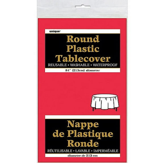 Red Plastic Party Tablecloth, Round, 84in