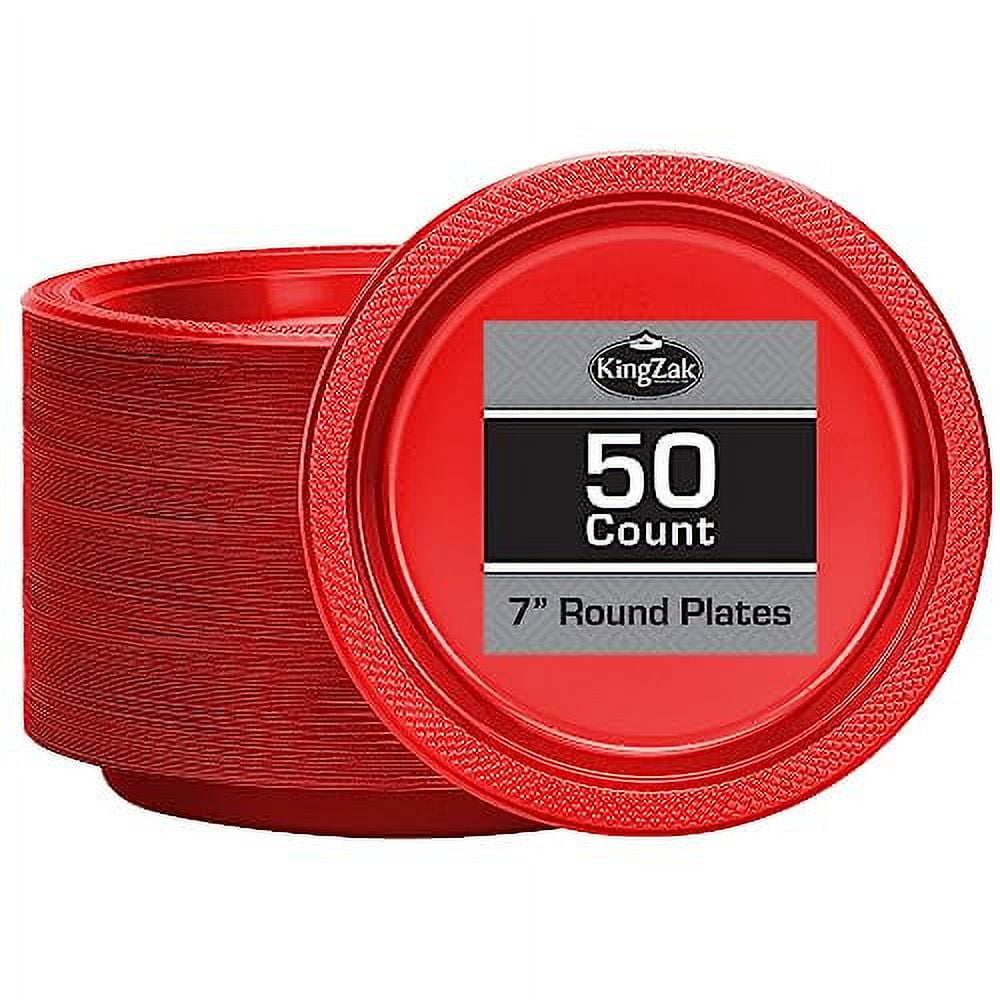 Red Plastic Plates 7 Inch 50 count Plastic Round Party Plates For