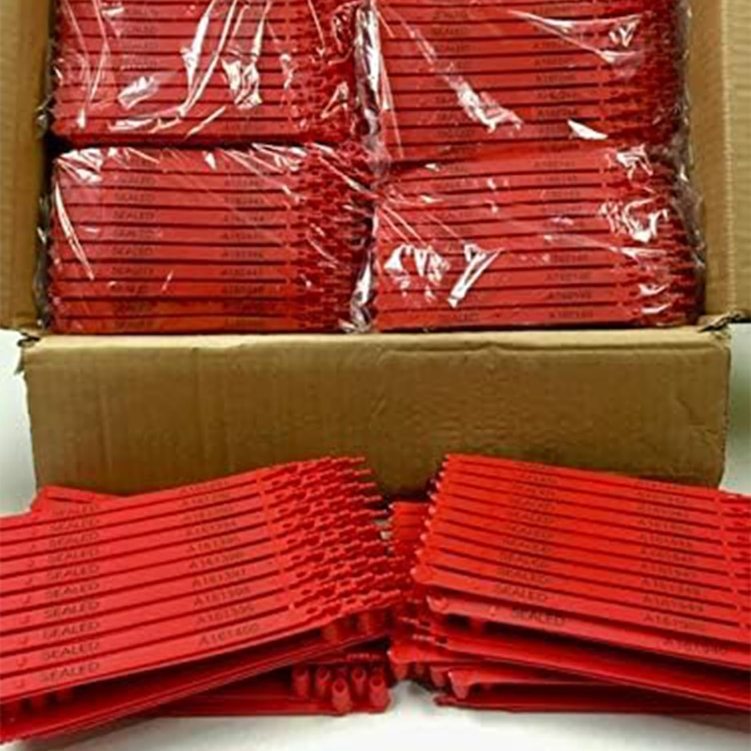 Red Plastic Security Seals (8") - Self Locking Shipping Seal with Print Progressive Numbering ...