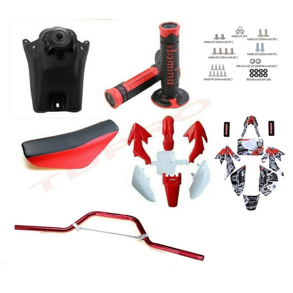 Red Plastics Fender Fairing Kit Graphics and Fuel Tank and Seat & 7/8" Handlebars Hand Grips for CRF XR CRF50 XR50 SSR 110cc 125cc Taotao DB14 Pit Dirt Bike