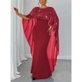 thumbnail image 1 of Red Plus Size Elegant Mermaid Dress With Sparkling Sequin Cape Overlay, 1 of 4