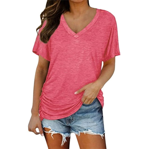 Red Plus Size Shirt for Women, Cotton Plus Size Womens Shirts, Short Sleeve Plus Size Tshirts for Women, Womens Shirts Dressy Casual, Solid Color Weekend Solid Color Women'S Plus Size Tops