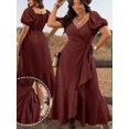 thumbnail image 1 of Red Plus Size Women Tie-Wrap Ruffle Hem Maxi Dress With Puffed Sleeves Boho Western Style, 1 of 7