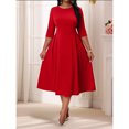 thumbnail image 1 of Red Plus Size Womens Fit & Flare Midi Dress With 3/4 Sleeve And Round Neck, 1 of 5