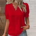 thumbnail image 1 of Summer Short Sleeve Oversized Going Out Dress Shirts for Women Red Fashion Hollowed Lace V Neck Plain Elegant Shirt Solid Color Blouse Comfy Soft Tee XL, 1 of 4
