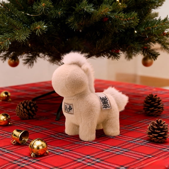 Red Plush Horse Stuffed Animal 13.8 Inches Cartoon Cute Festival Doll Decor for Home Shelf Christmas Year Gift Idea(Beige-B)