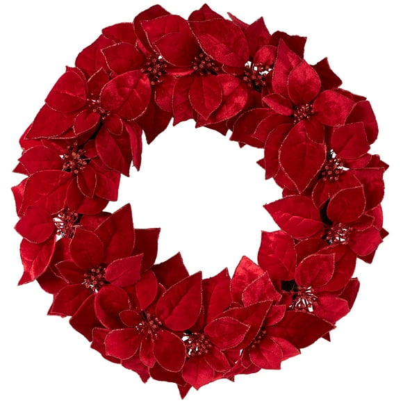 Red Poinsettia Christmas Wreath, 28 in x 28 in, by Wivi