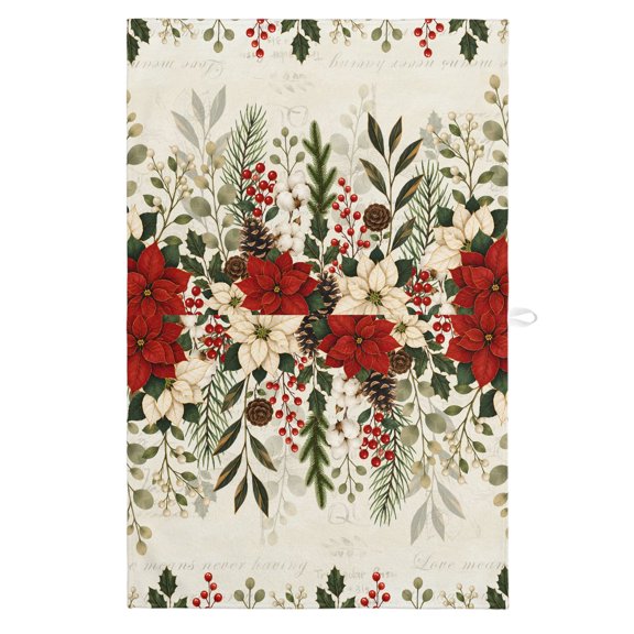 Red Poinsettia Kitchen Towels Dish Towel Pack of 1 Rustic Floral Cotton Pine Cone Beige Scrip Letter Soft Dish Cloth Set Absorbent Dishcloth for Drying Dishes, Hand Towels 18 x 28 Inches