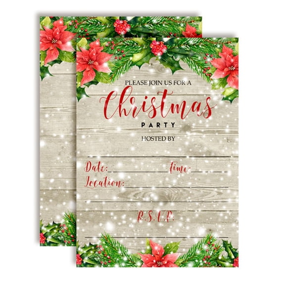 Red Poinsettias Christmas Party Invitations