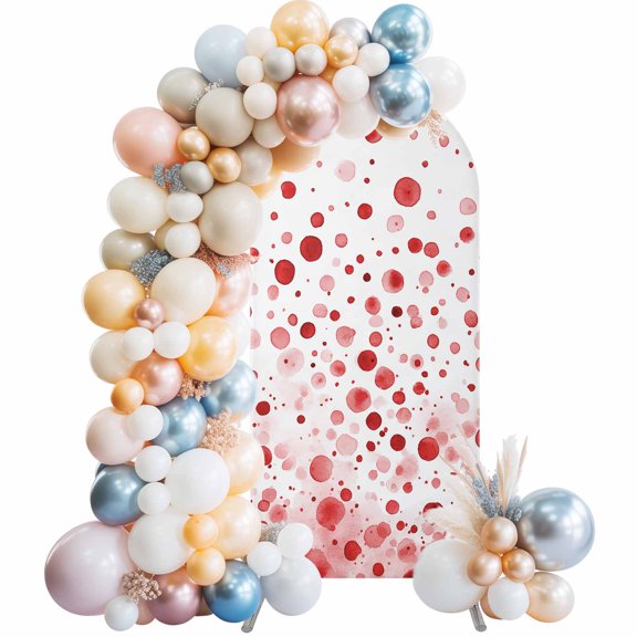 Red Polka Dot Arch Backdrop Cover 5Ft, Wedding Arch Covers Stretchy Backdrop, Modern Art Abstract Watercolor Dot Fitted 2 Sided Arched Photo Background for Birthday Party Decorations