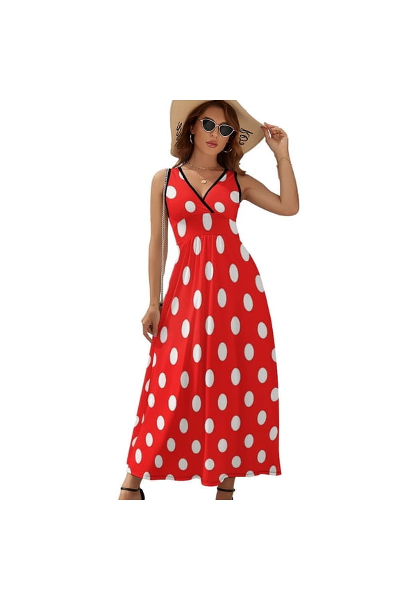 Red Polka Dot Background Dress Fashion Boho Beach Long Dresses Female Party Printed Maxi Dress
