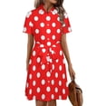 thumbnail image 1 of Red Polka Dot Background Womens Shirt Dresses Women'S Short Sleeve Dress Turn-Down Collar Dress A Line Casuall Dress Oversize(XS-6XL), 1 of 7