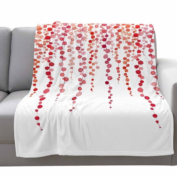 Red Polka Dot Fleece Throw Blanket Lightweight Watercolor Teal Blue Abstract Leaf Fuzzy Flannel Throws Super Soft Cozy Flannel Blanket for Couch, Sofa, Bed, Travel 50"x60"